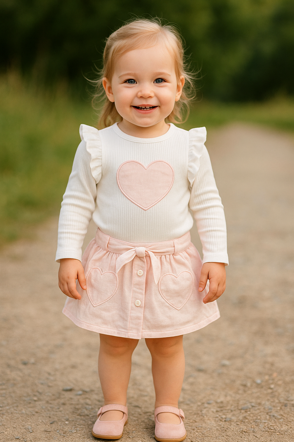 Ensemble fille cœur rose haut volanté + jupe avec poches taille de 2 à 5 ans ref 2046 ALL FOR KIDS
