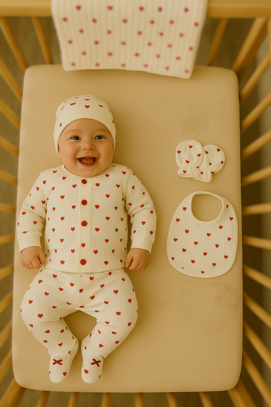 Kit naissance bébé cœurs rouges 100 % coton doux 0-3 mois ALL FOR KIDS