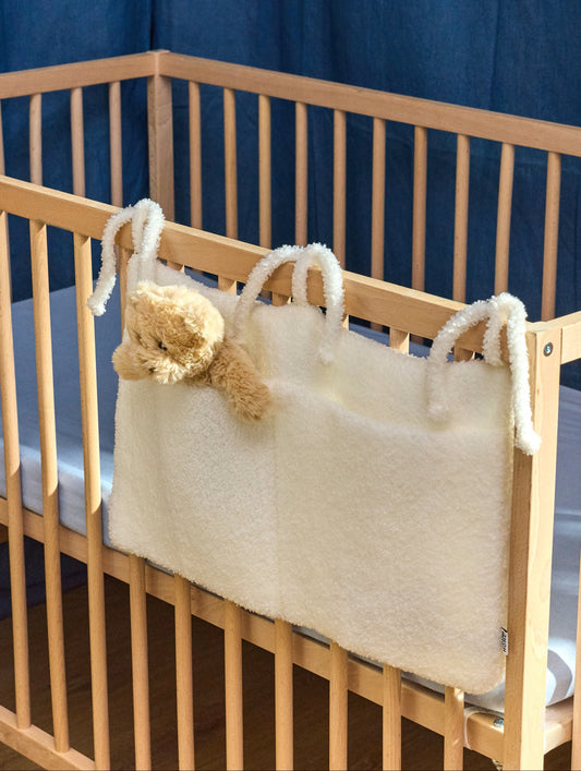 Organisateur lit bébé sherpa blanc rangement doux et pratique ref 537