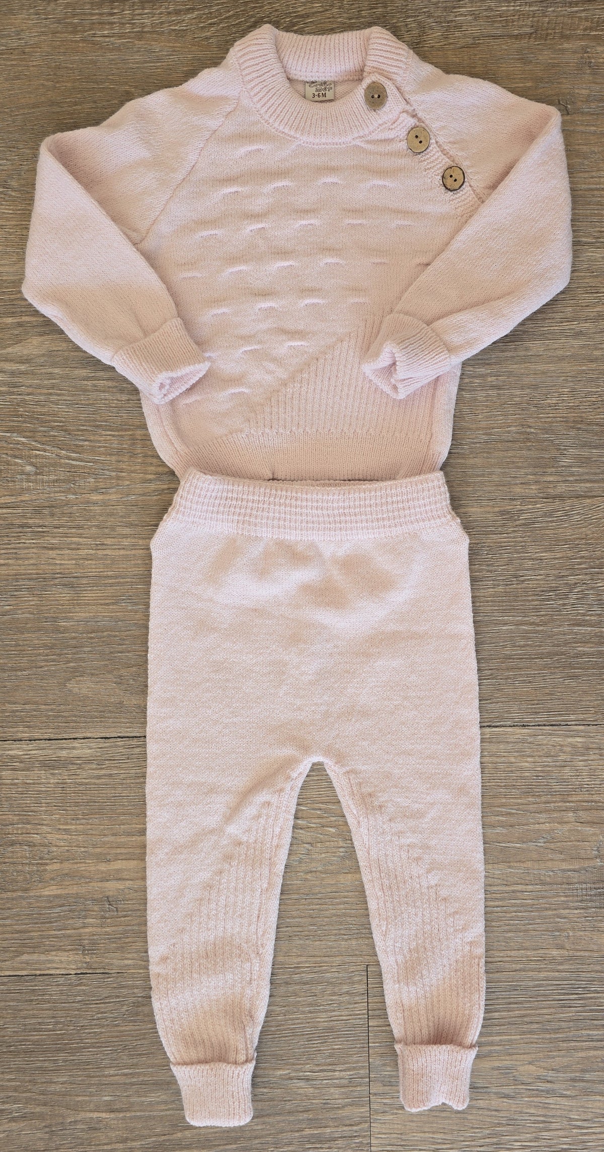 Pantalon bébé fille rose en maille côtelée 100 % laine - All for Kids