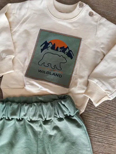 Pantalon vert sauge ensemble Wildland bébé garçon All for Kids