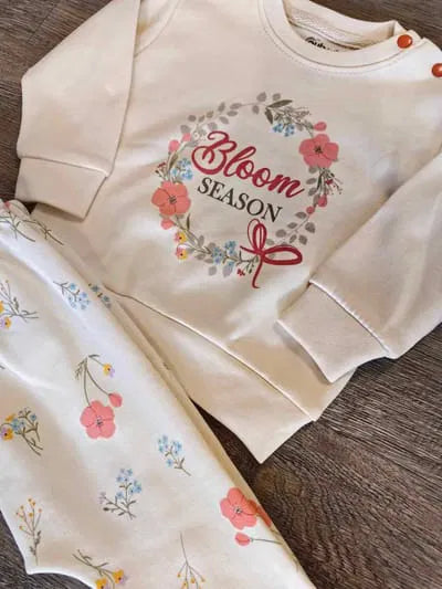 Ensemble bébé fille dernière taille 12 mois Bloom Sweat fleuri et pantalon coton ref  1476 ALL FOR KIDS