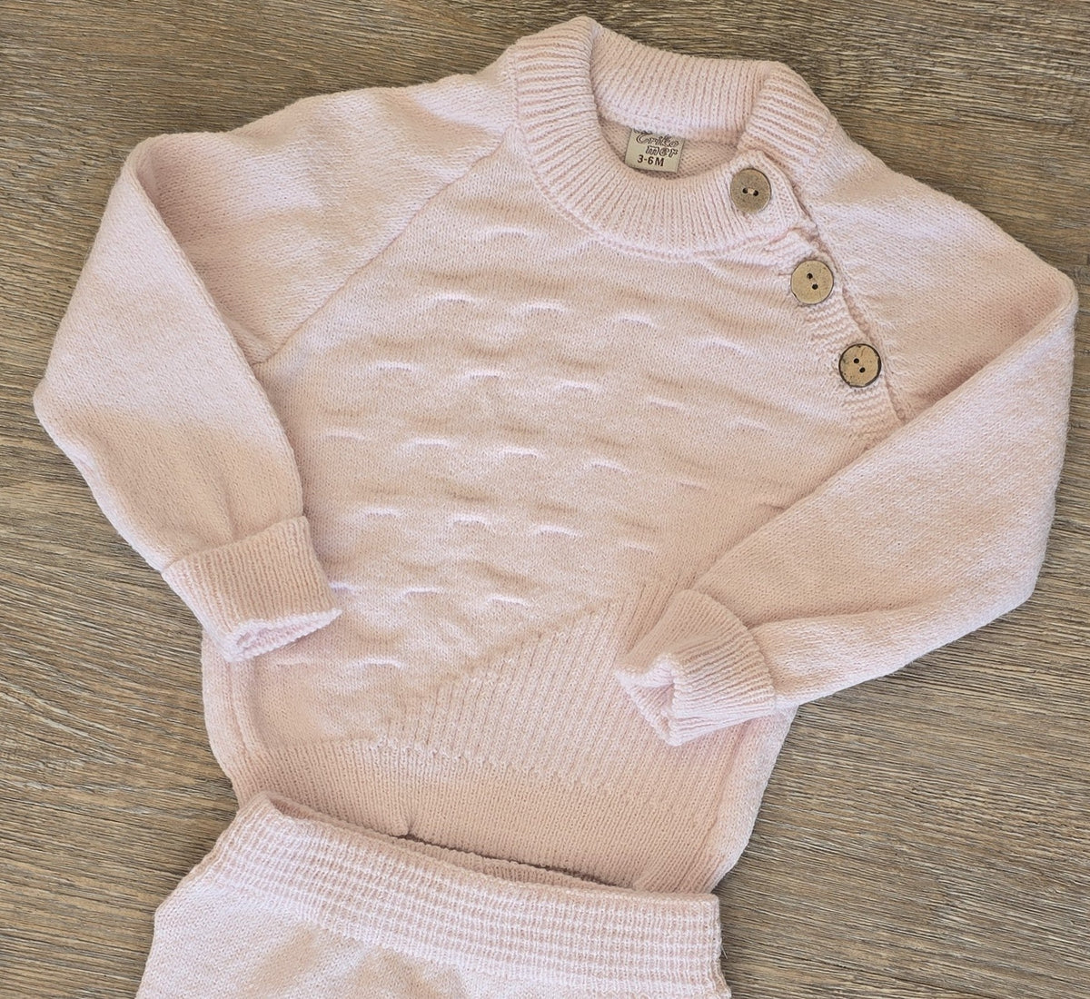 Pull bébé fille rose en 100 % laine avec boutons aspect bois - All for Kids