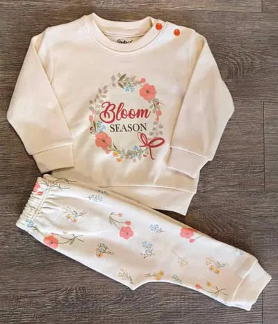 Ensemble bébé fille dernière taille 12 mois Bloom Sweat fleuri et pantalon coton ref  1476 ALL FOR KIDS
