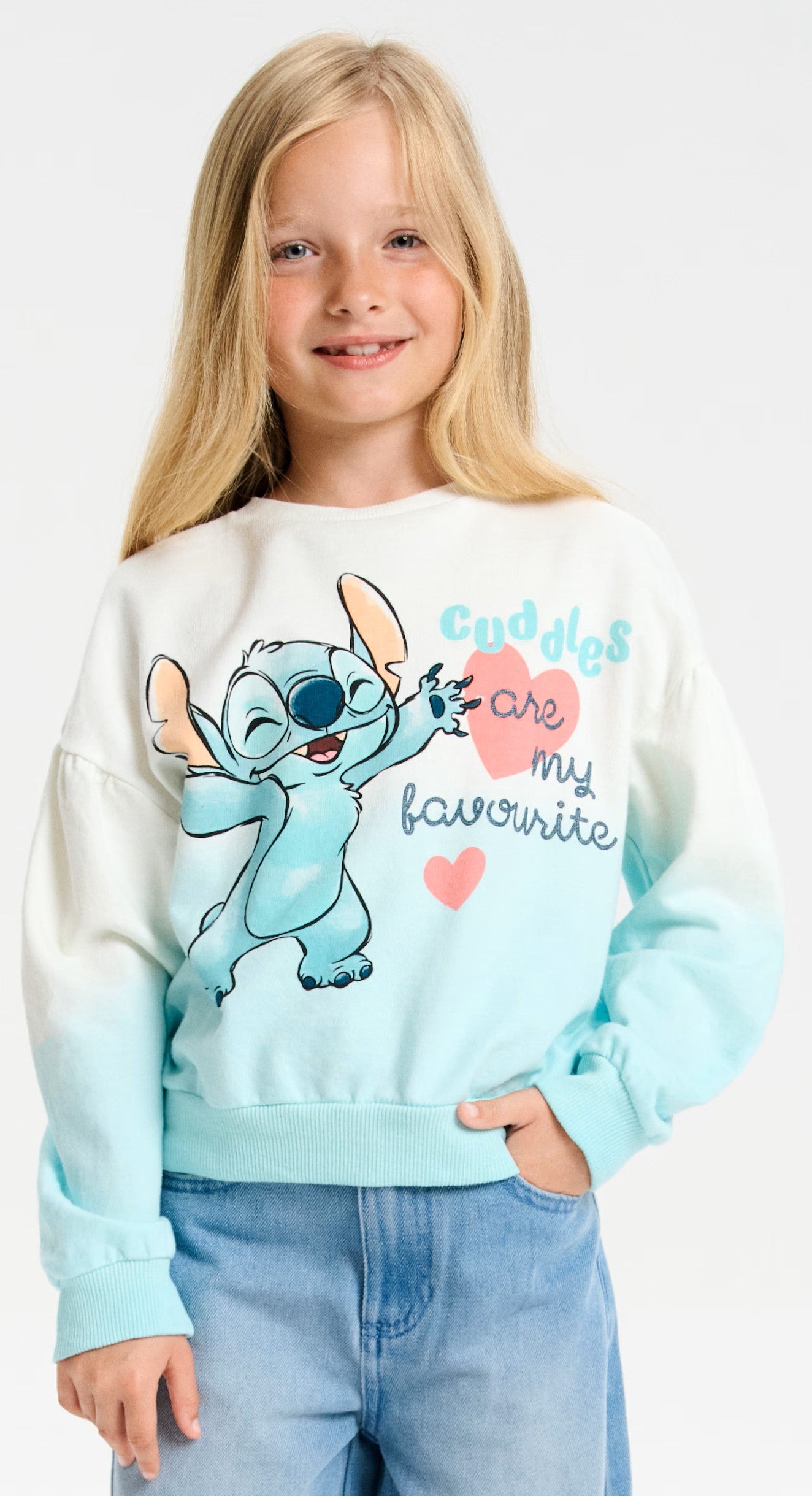 Sweat fille Stitch bleu 100% coton Tailles de 3 à 7 ans ref  373 ALL FOR KIDS