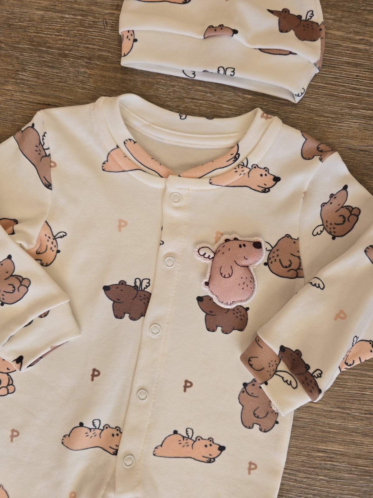 Pyjama bébé garçon animaux avec bonnet en coton – détail