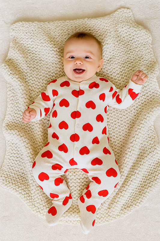 Pyjama bébé blanc à gros cœurs rouges Mixte taille de 0 à 6 mois en coton ref 0032 ALL FOR KIDS