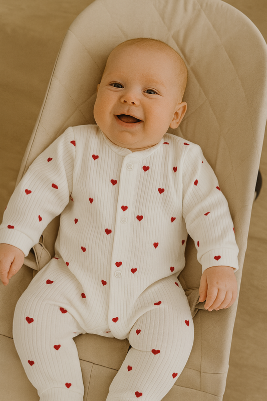 Pyjama côtelé bébé blanc à cœurs rouges Mixte taille de 0 à 6 mois en coton ref 0046 ALL FOR KIDS
