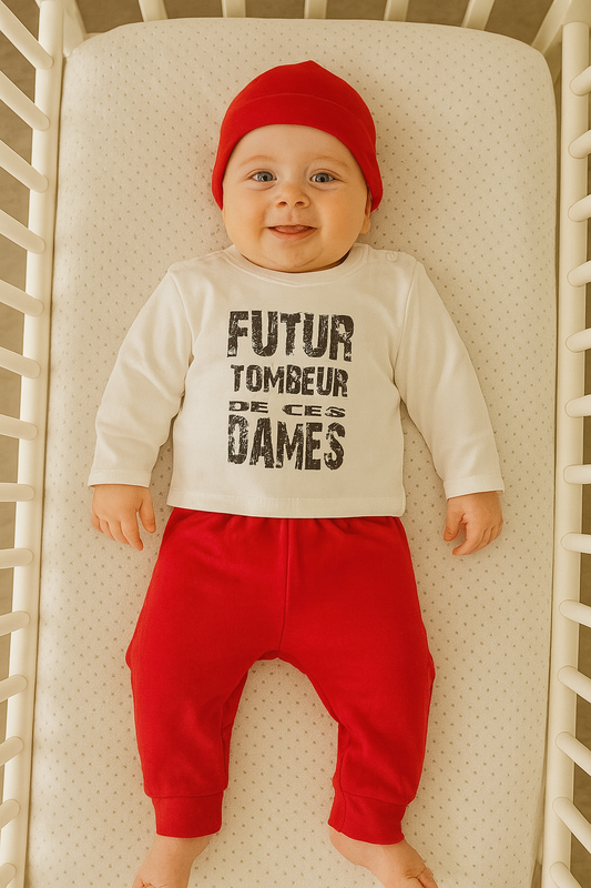 Ensemble rouge bébé dernière taille 6 mois "Futur Tombeur" ref  131018 ALL FOR KIDS