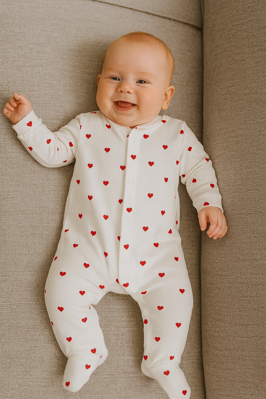 Pyjama bébé blanc à cœurs rouges Mixte taille de 0 à 6 mois en coton ref 0047 ALL FOR KIDS