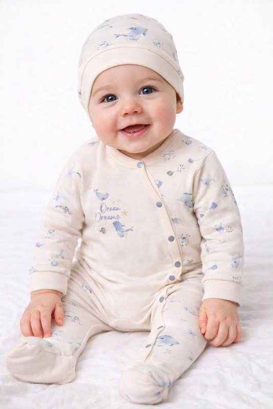 Pyjama bébé garçon avec bonnet coton taille de 0 à 6 mois marin ref 15 ALL FOR KIDS