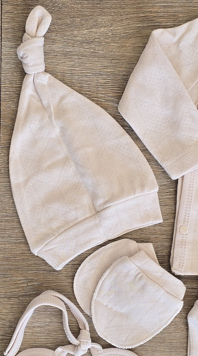 Kit naissance bébé 100 % coton 5 pièces beige  – Ensemble naissance 0 à 3 mois Baby Jungle ref 43 ALL FOR KIDS