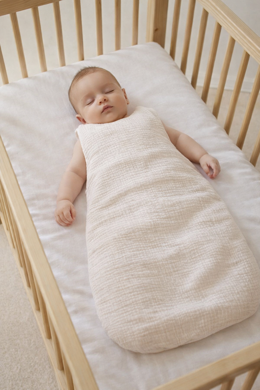 Nid d’ange beige gaze de coton de 0 à 6 mois pour cosy et poussette ref 163