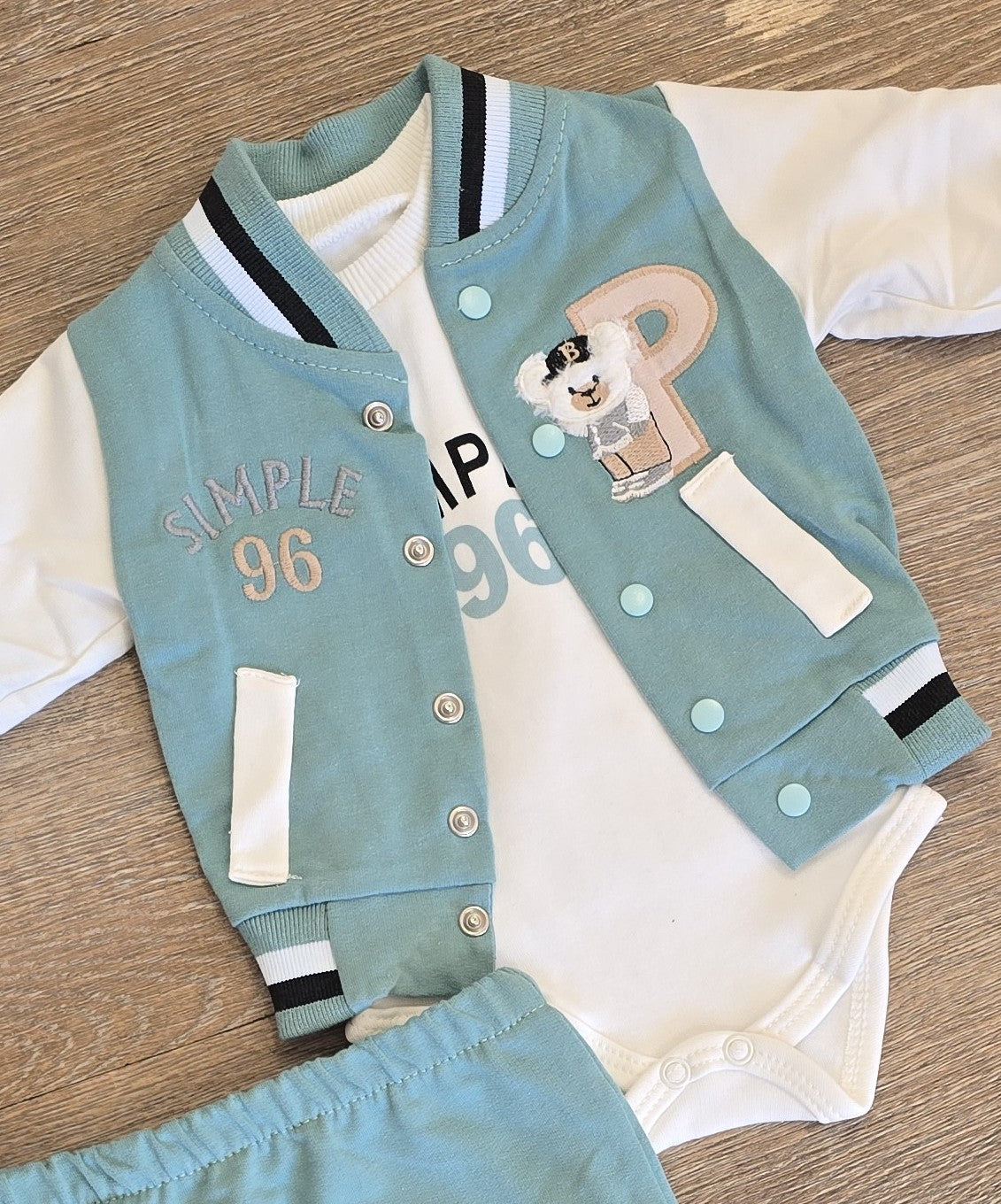 Ensemble bébé garçon 3 pièces teddy 100 % coton taille de 0 à 6 mois ALL FOR KIDS
