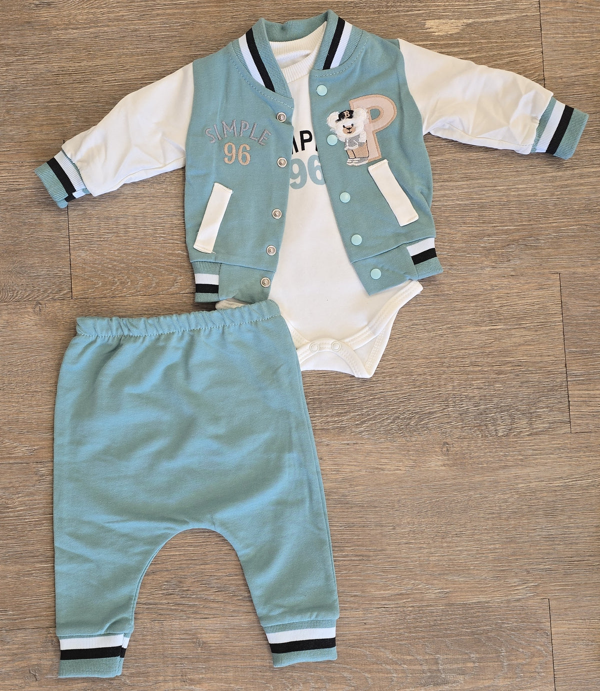 Ensemble bébé garçon 3 pièces teddy 100 % coton taille de 0 à 6 mois ALL FOR KIDS