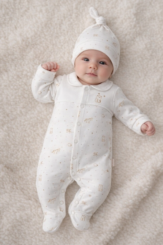 Pyjama bébé fille à col claudine  avec bonnet taille de 0 à 6 mois ref 8     1117 ALL FOR KIDS