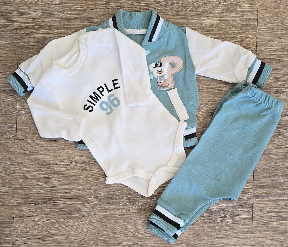 Ensemble bébé garçon 3 pièces teddy 100 % coton taille de 0 à 6 mois ALL FOR KIDS