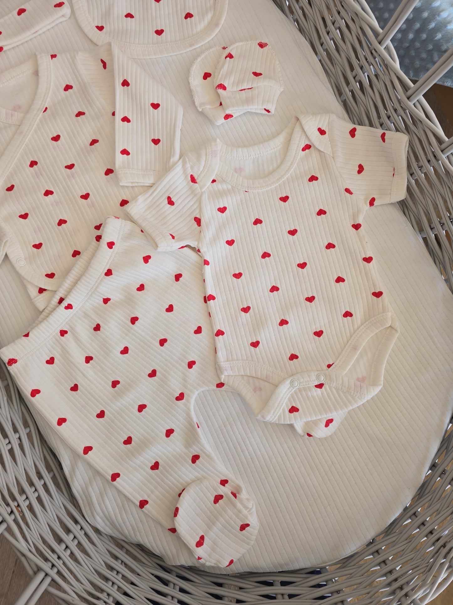 Kit naissance cœur 7 pièces blanc 100% coton ref 33 ALL FOR KIDS