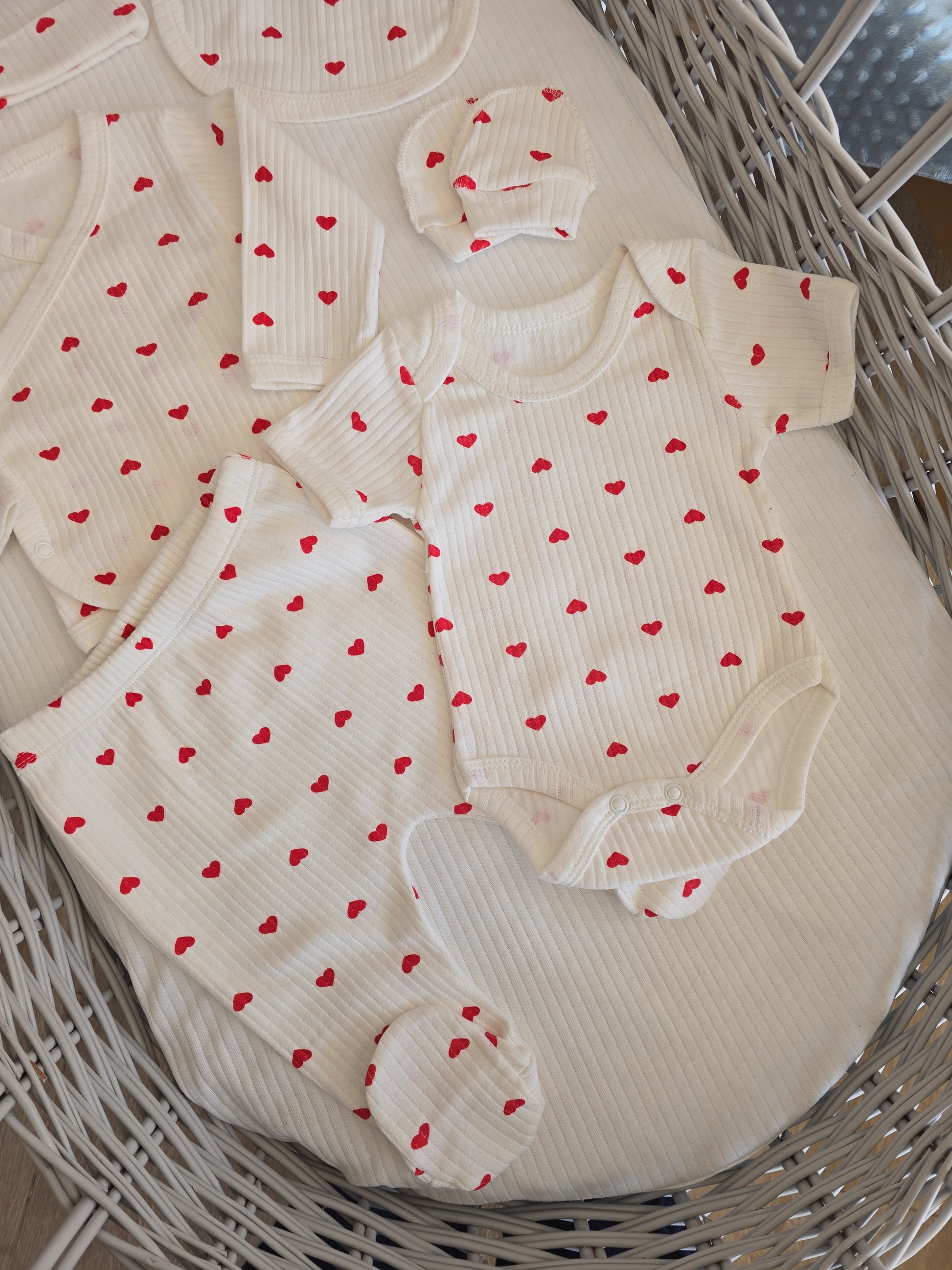 Kit naissance cœur 7 pièces blanc 100% coton ref 33 ALL FOR KIDS