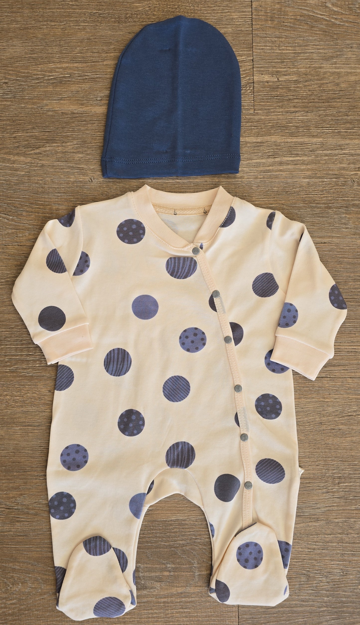 Pyjama bébé pois bleu avec bonnet 0 à 6 mois 100% coton ref 2 ALL FOR KIDS