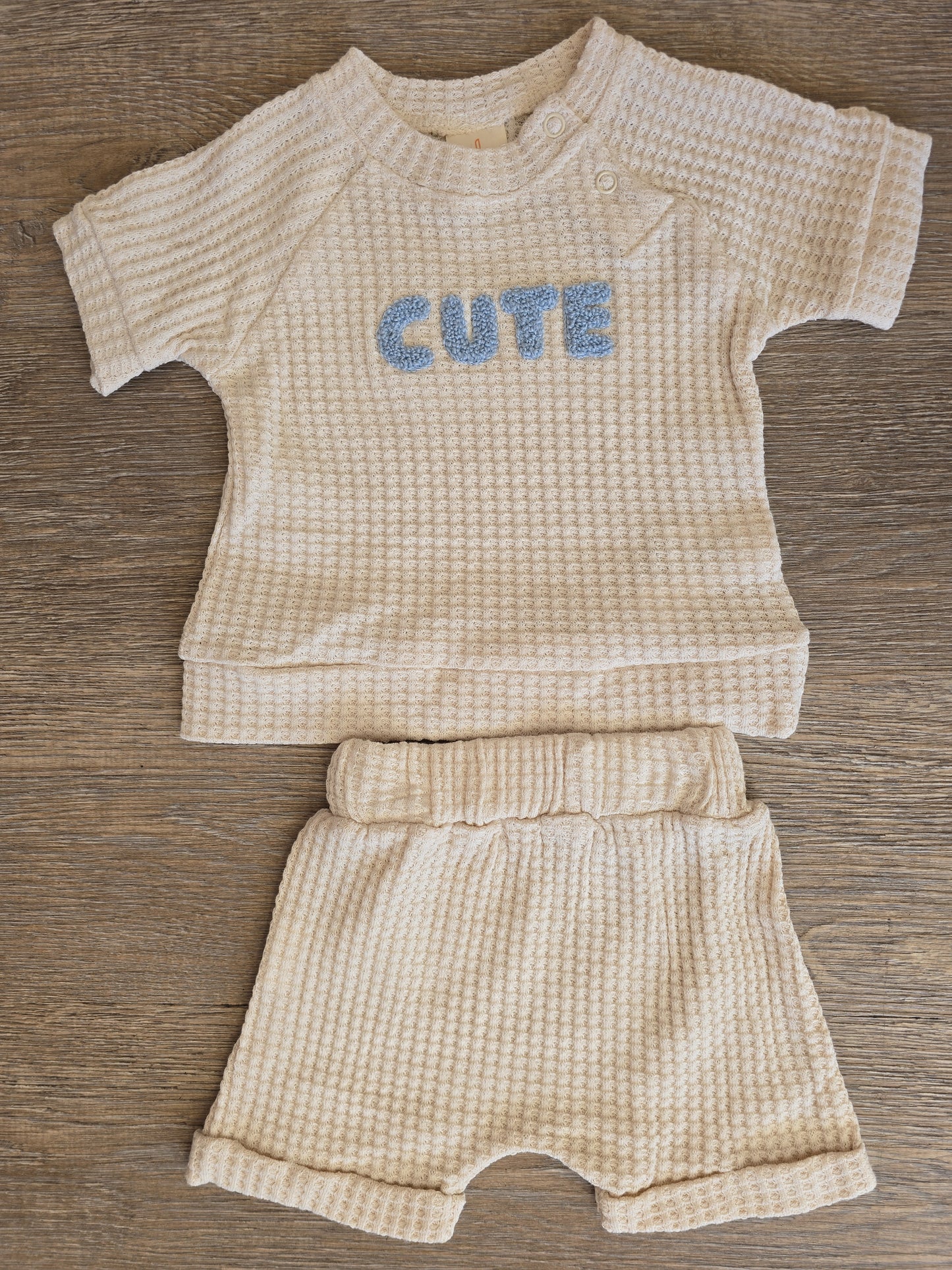Ensemble bébé garçon coton 2 pièces beige cute taille de 3 à 12 mois ref 29 ALL FOR KIDS