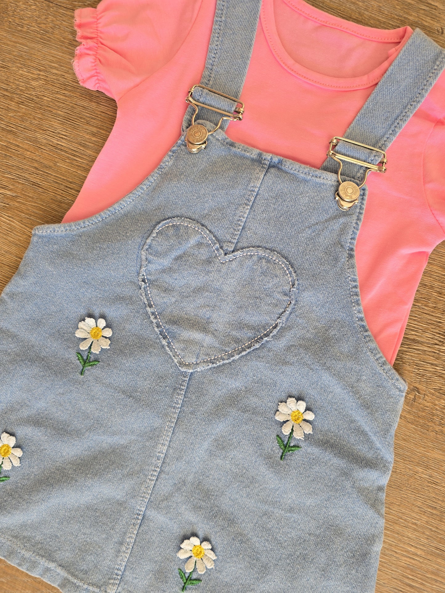 Ensemble bébé fille robe salopette denim et tee-shirt taille de 9 à 24 mois 100% coton ref 0369 ALL FOR KIDS