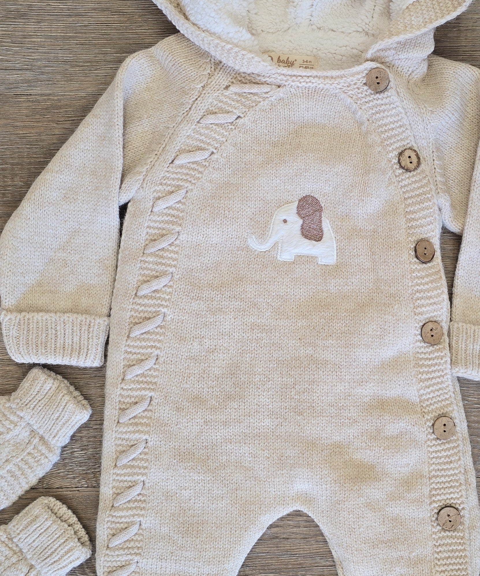 Combinaison Unisexe éléphant bébé hiver avec capuche moufles et chaussettes 100% laine et coton  ref 710 ALL FOR KIDS