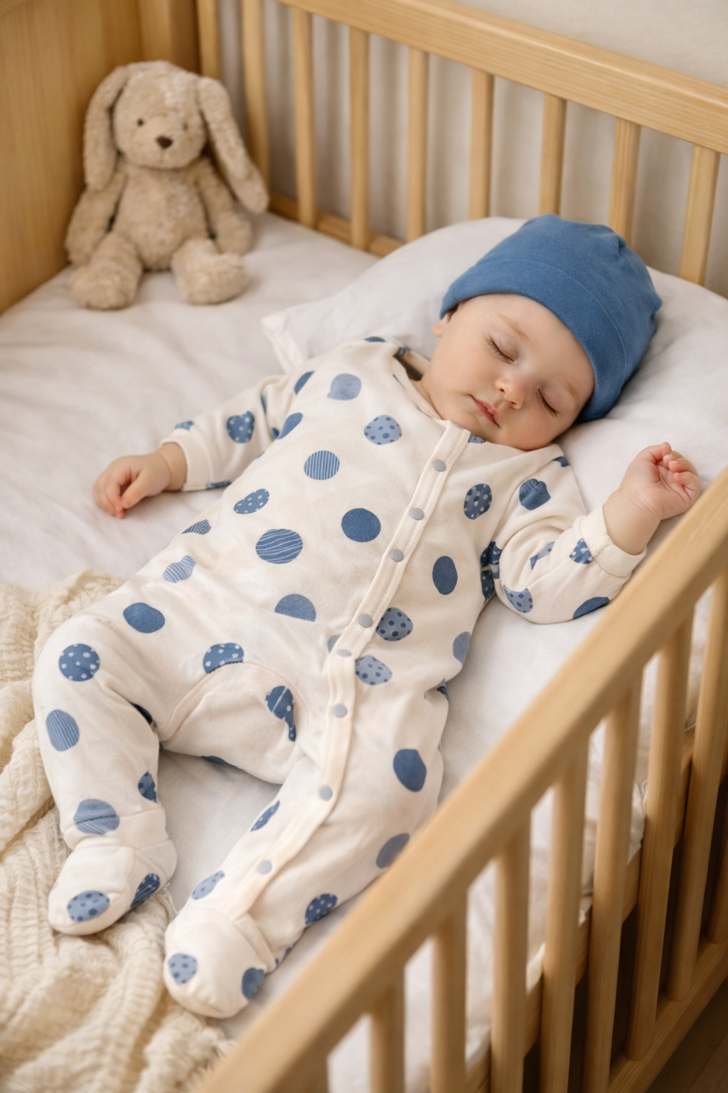 Pyjama bébé pois bleu avec bonnet 0 à 6 mois 100% coton ref 2 ALL FOR KIDS