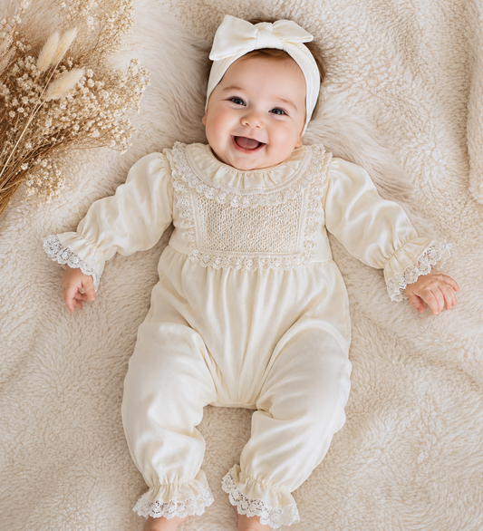 Combinaison bébé fille à dentelle avec bandeau assorti taille de 0 à 6 mois ref 41 ALL FOR KIDS