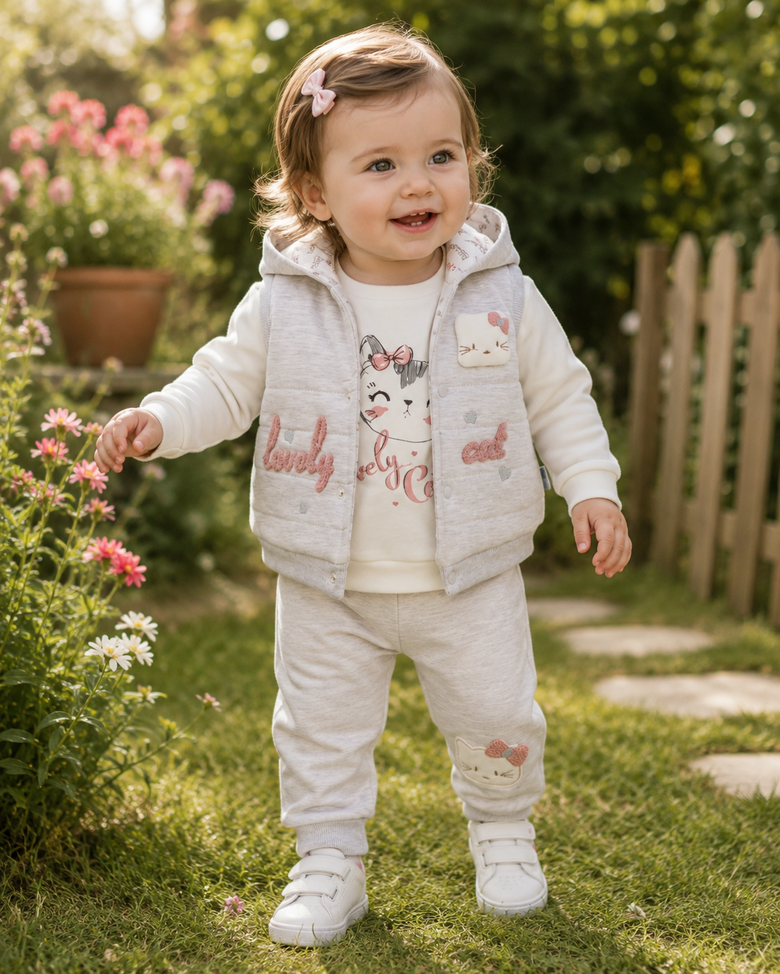 Ensemble bebe fille 3 pieces manteau sans manche tee-shirt et pantalon Ref 53 ALL FOR KIDS