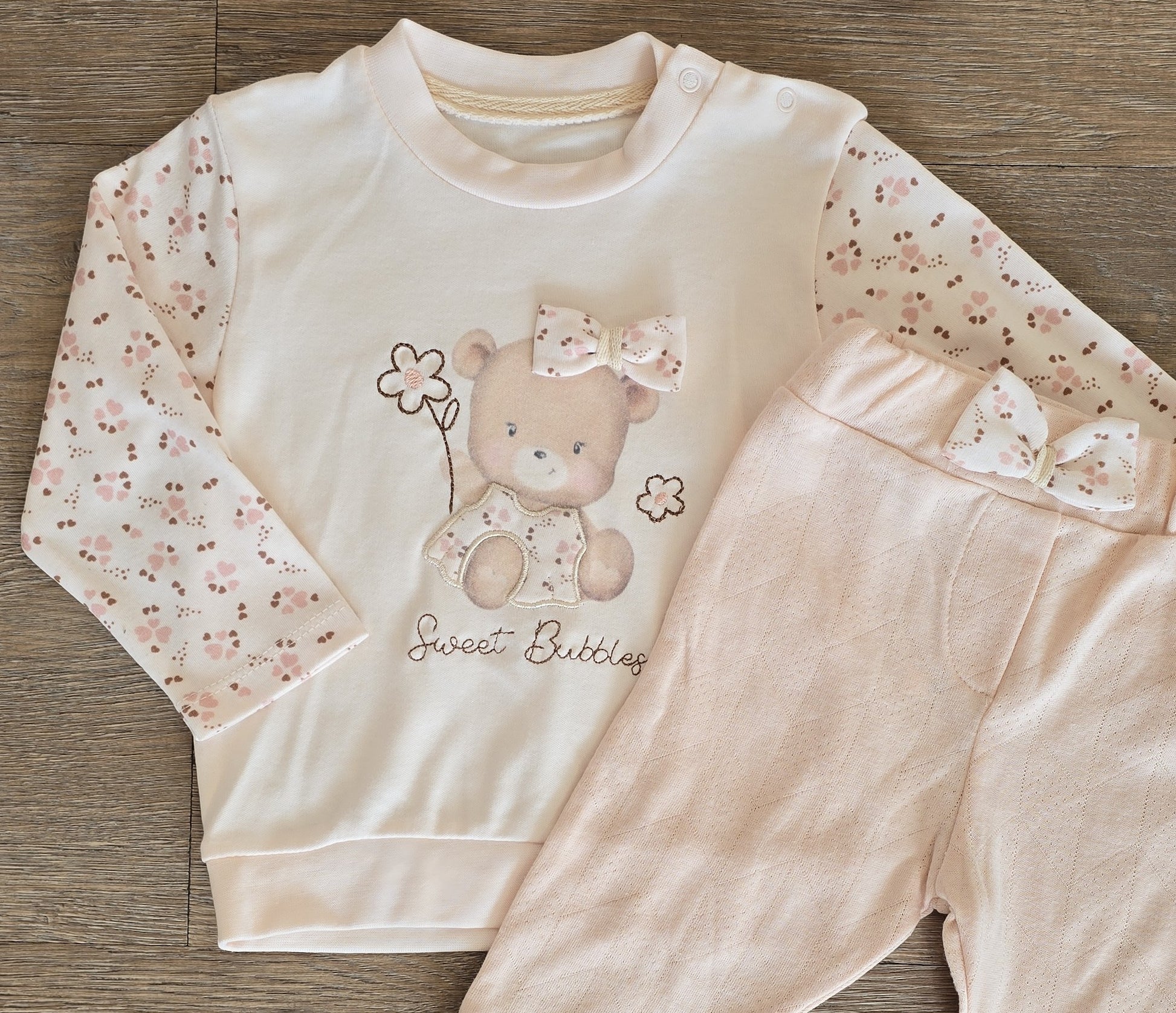 Ensemble bébé fille 3 pièces rose clair  100% coton taille de 6 à 18 mois ref 9100 ALL FOR KIDS