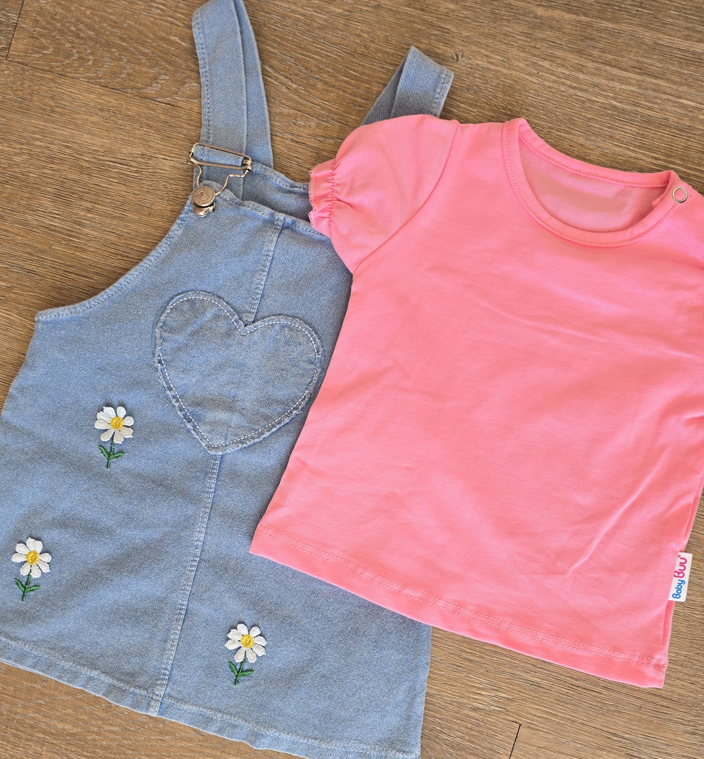 Ensemble bébé fille robe salopette denim et tee-shirt taille de 9 à 24 mois 100% coton ref 0369 ALL FOR KIDS