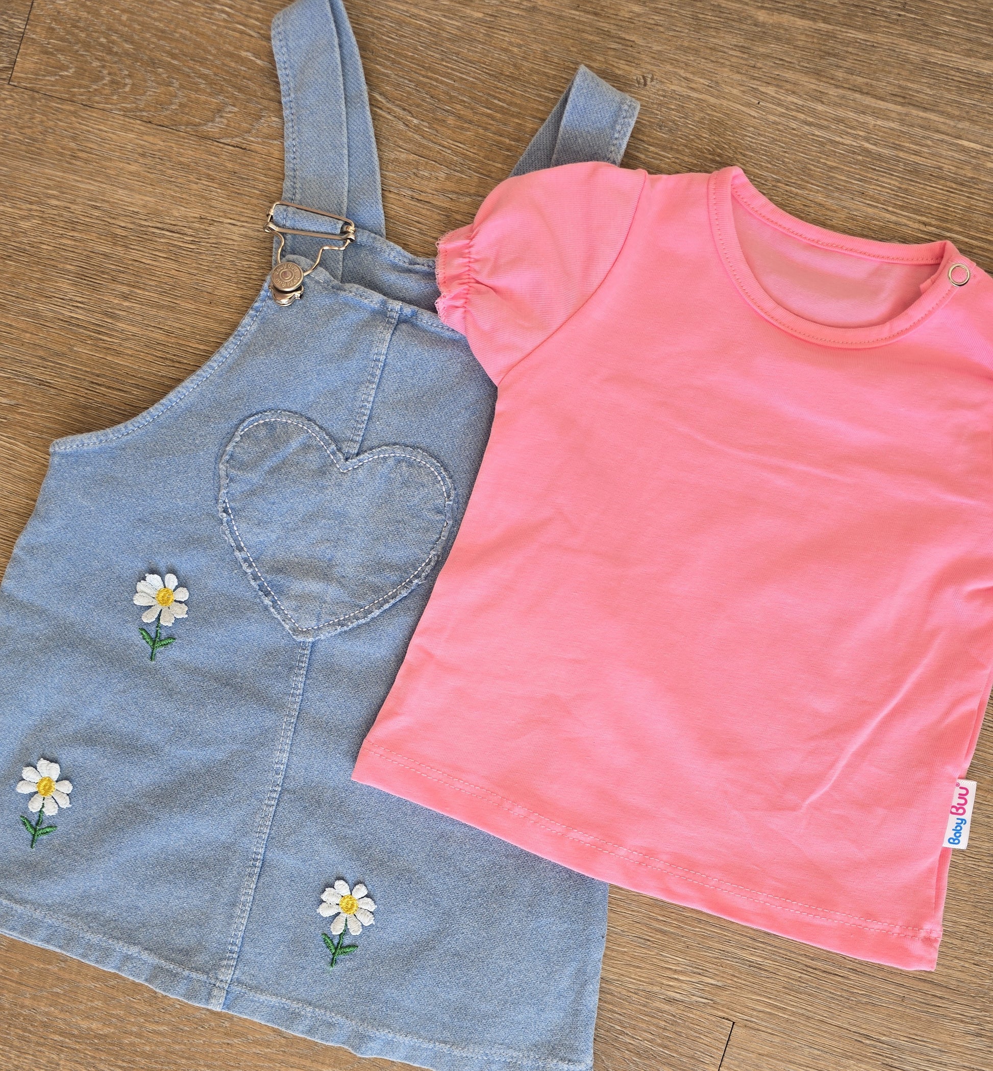 Ensemble bébé fille robe salopette denim et tee-shirt taille de 9 à 24 mois 100% coton ref 0369 ALL FOR KIDS