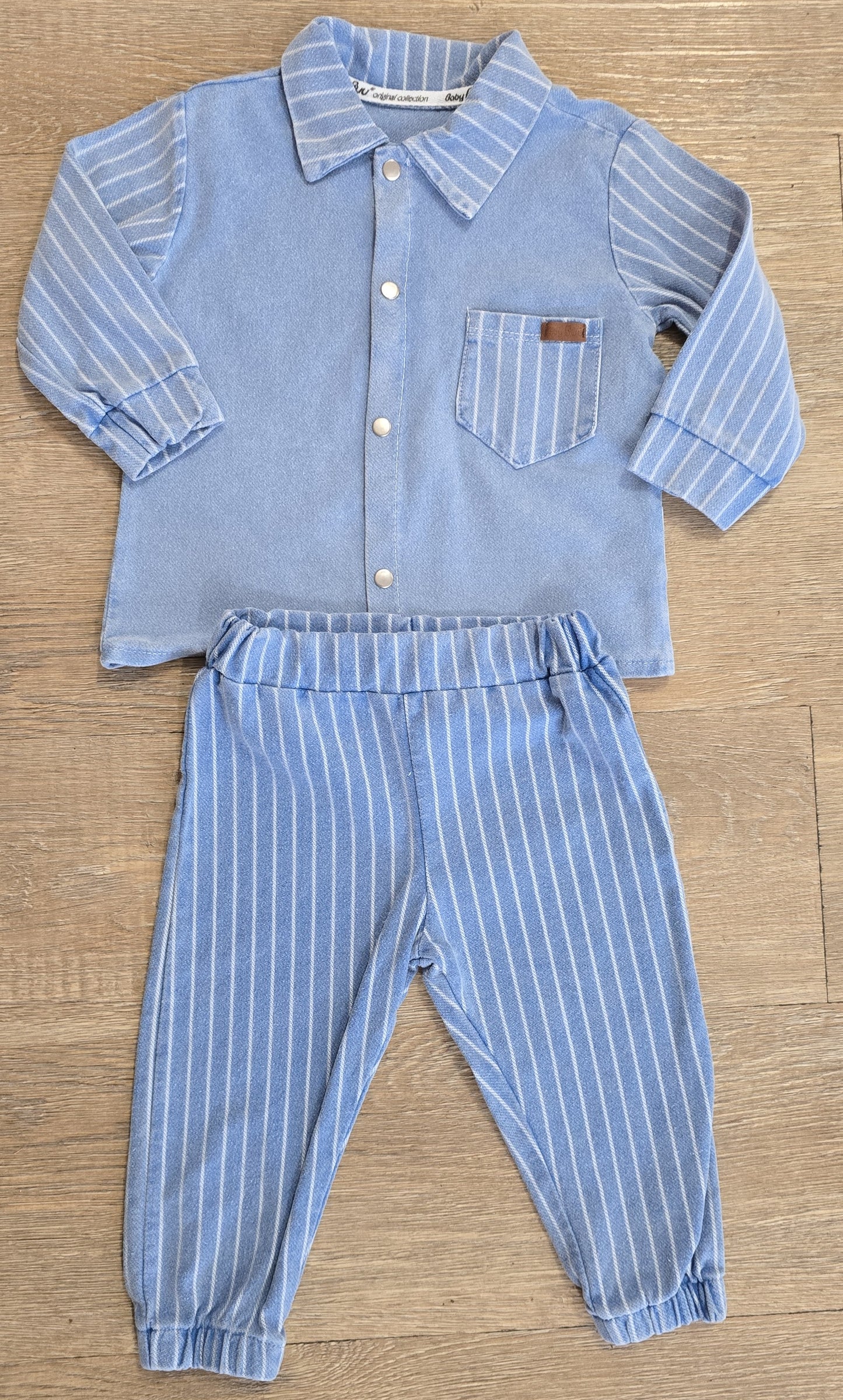 Ensemble denim garçon 2 pièces coton rayé taille de 6 à 18 mois ref 0340