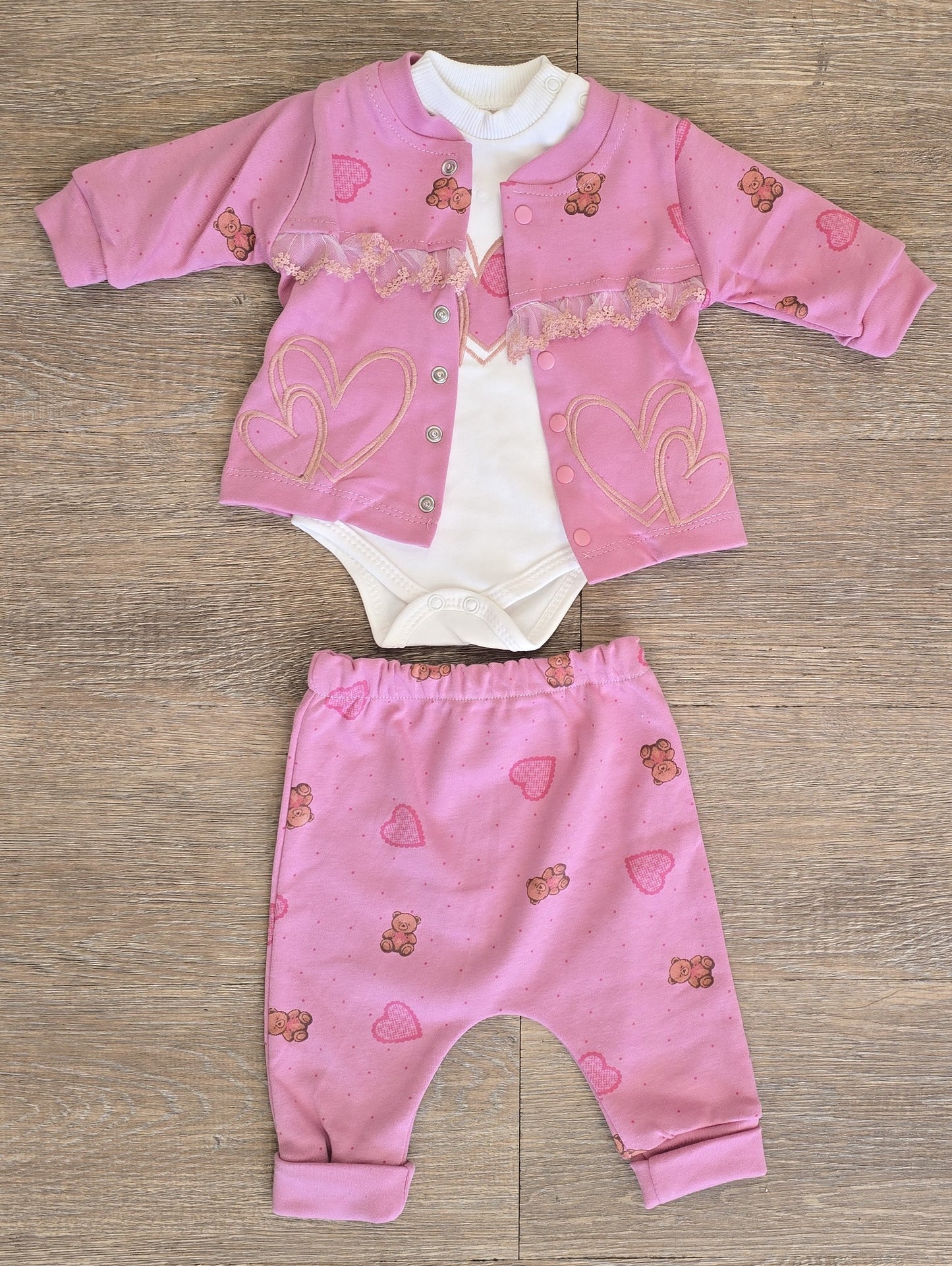Ensemble bébé fille rose 3 pièces 100 % coton taille de 3 à 12 mois ALL FOR KIDS
