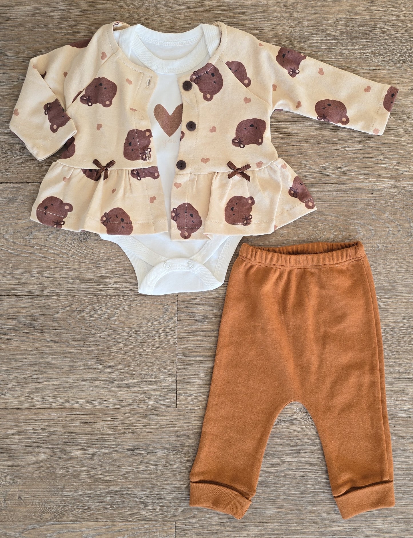 Ensemble bébé fille 3 pièces oursons 100% coton taille de 3 à 9 mois ref 6004 ALL FOR KIDS