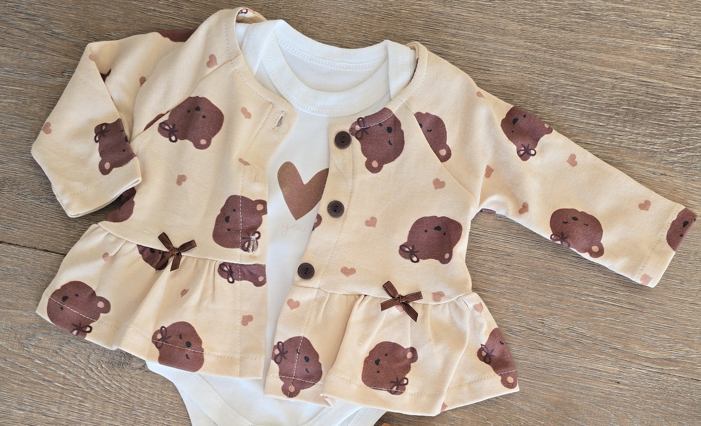 Ensemble bébé fille 3 pièces oursons 100% coton taille de 3 à 9 mois ref 6004 ALL FOR KIDS