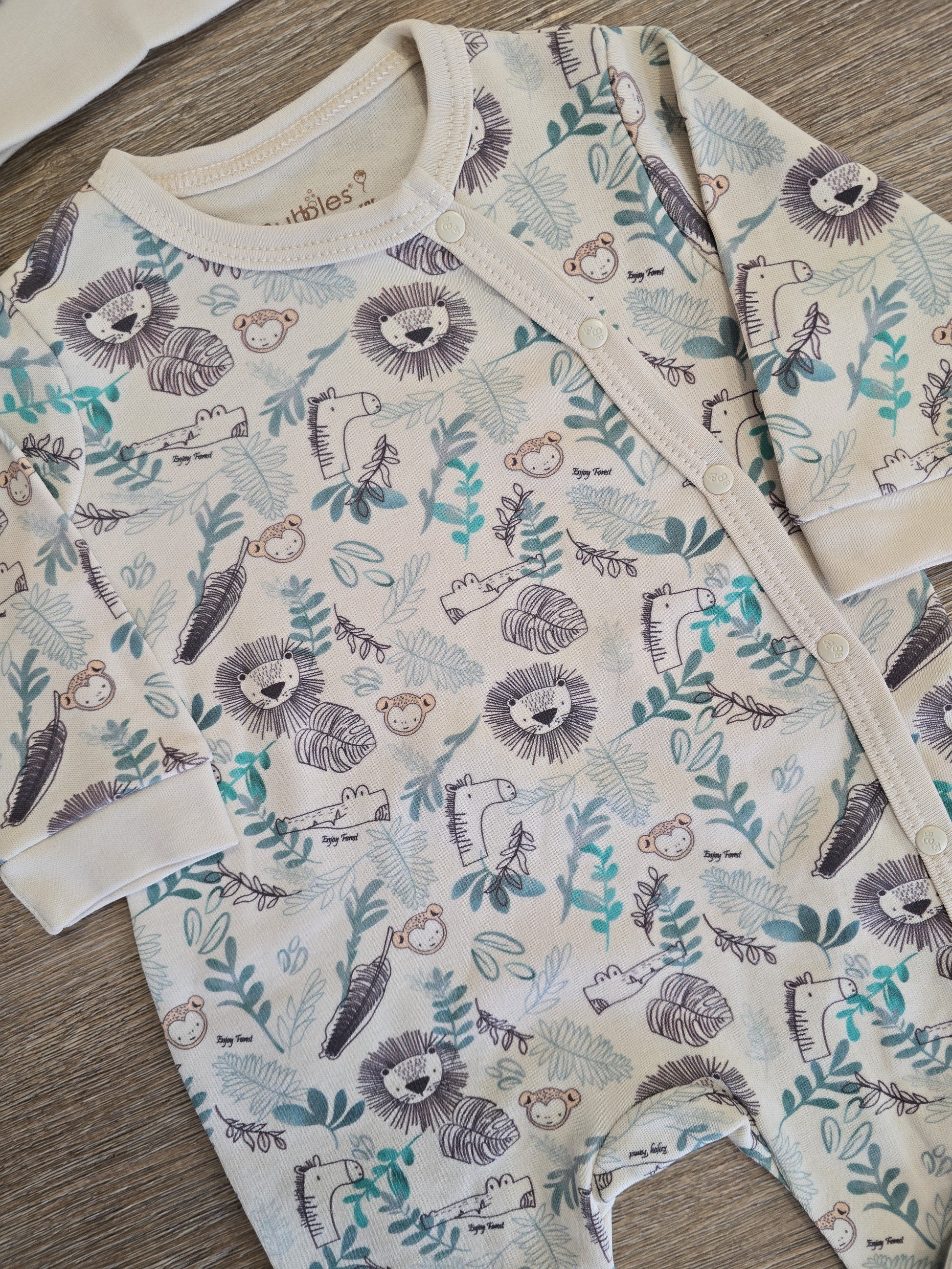 Pyjama bébé jungle avec bonnet taille de 0 à 6 mois 100% coton ref 3119 ALL FOR KIDS