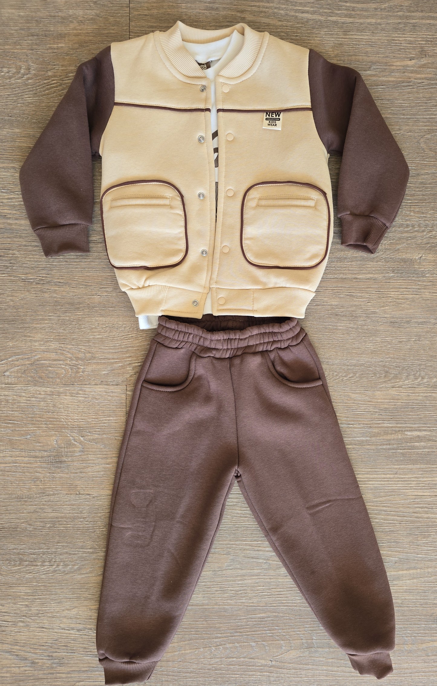Ensemble garçon rembourré marron beige taille de 2 à 5 ans ref 5383 ALL FOR KIDS