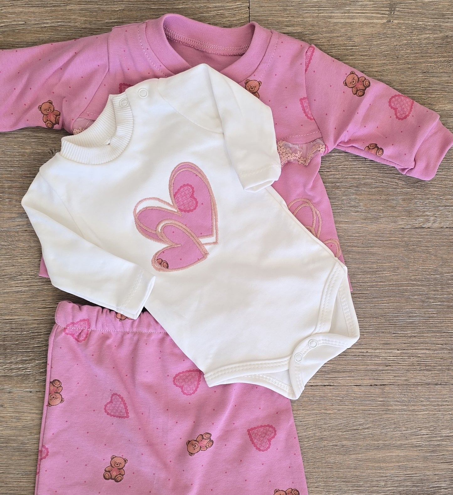 Ensemble bébé fille rose 3 pièces 100 % coton taille de 3 à 12 mois ALL FOR KIDS