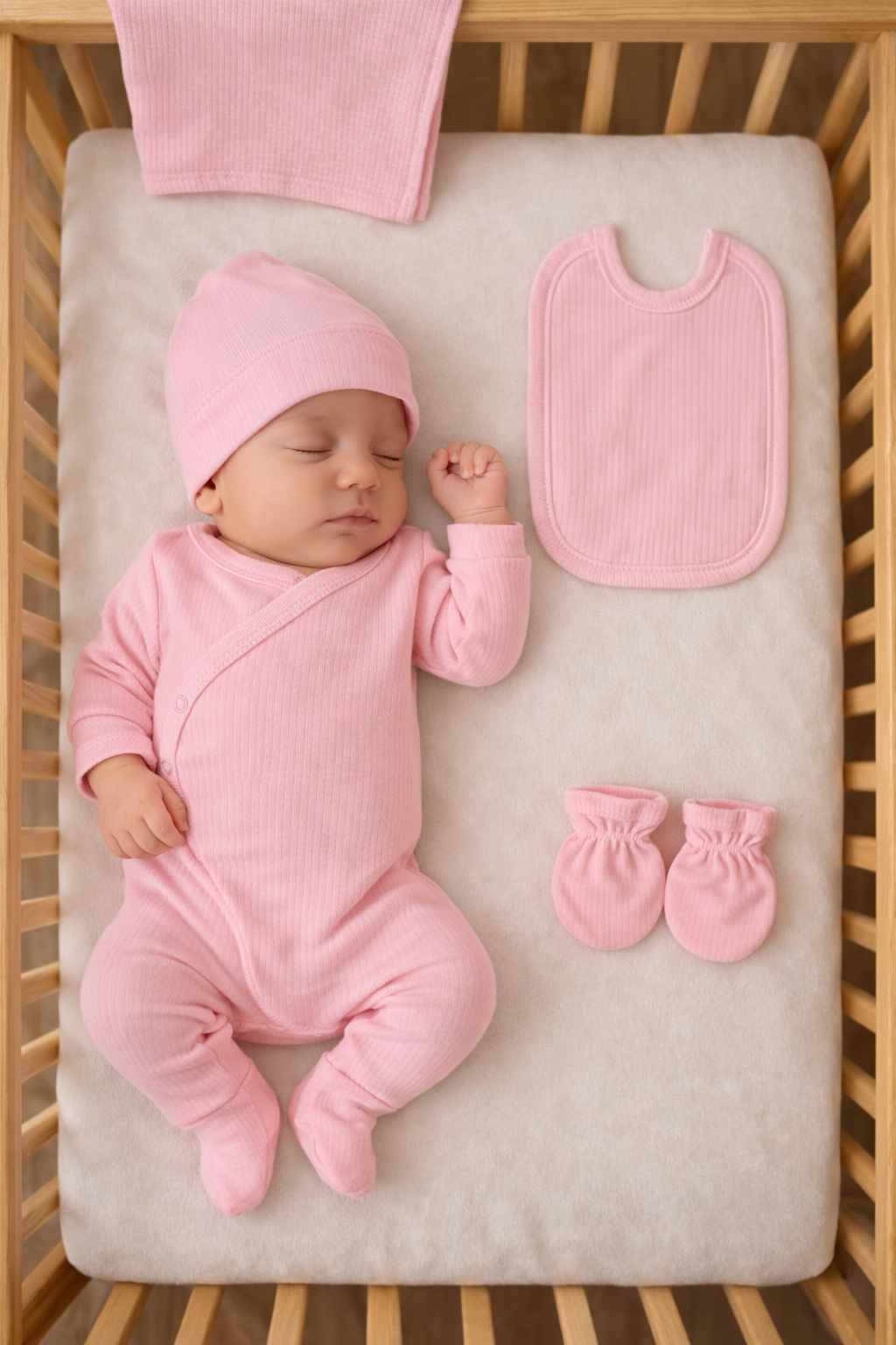 Kit naissance 5 pièces taille 0 mois 100% coton rose bonbon ref 4206 ALL FOR KIDS