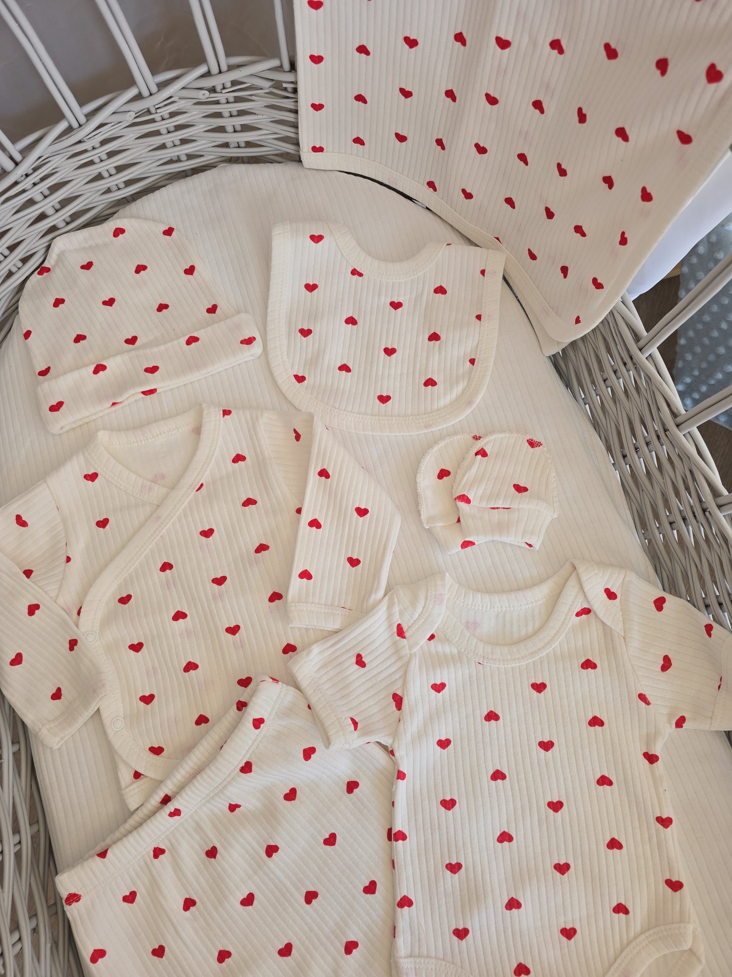 Kit naissance cœur 7 pièces blanc 100% coton ref 33 ALL FOR KIDS
