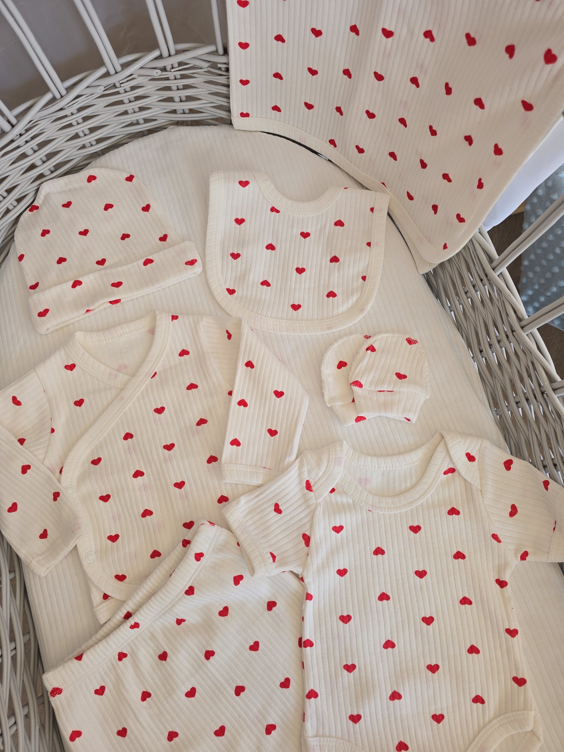 Kit naissance cœur 7 pièces blanc 100% coton ref 33 ALL FOR KIDS