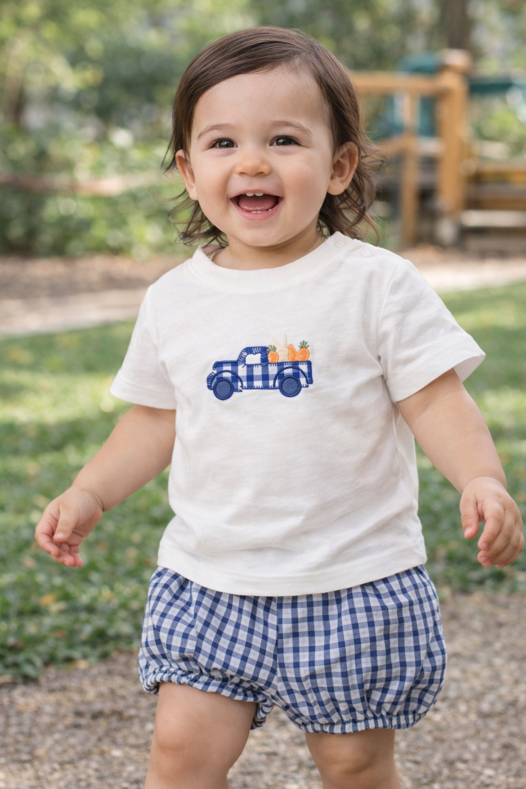 Ensemble bébé fille coton carreaux camion taille de  6 à 18 mois ref 28 ALL FOR KIDS