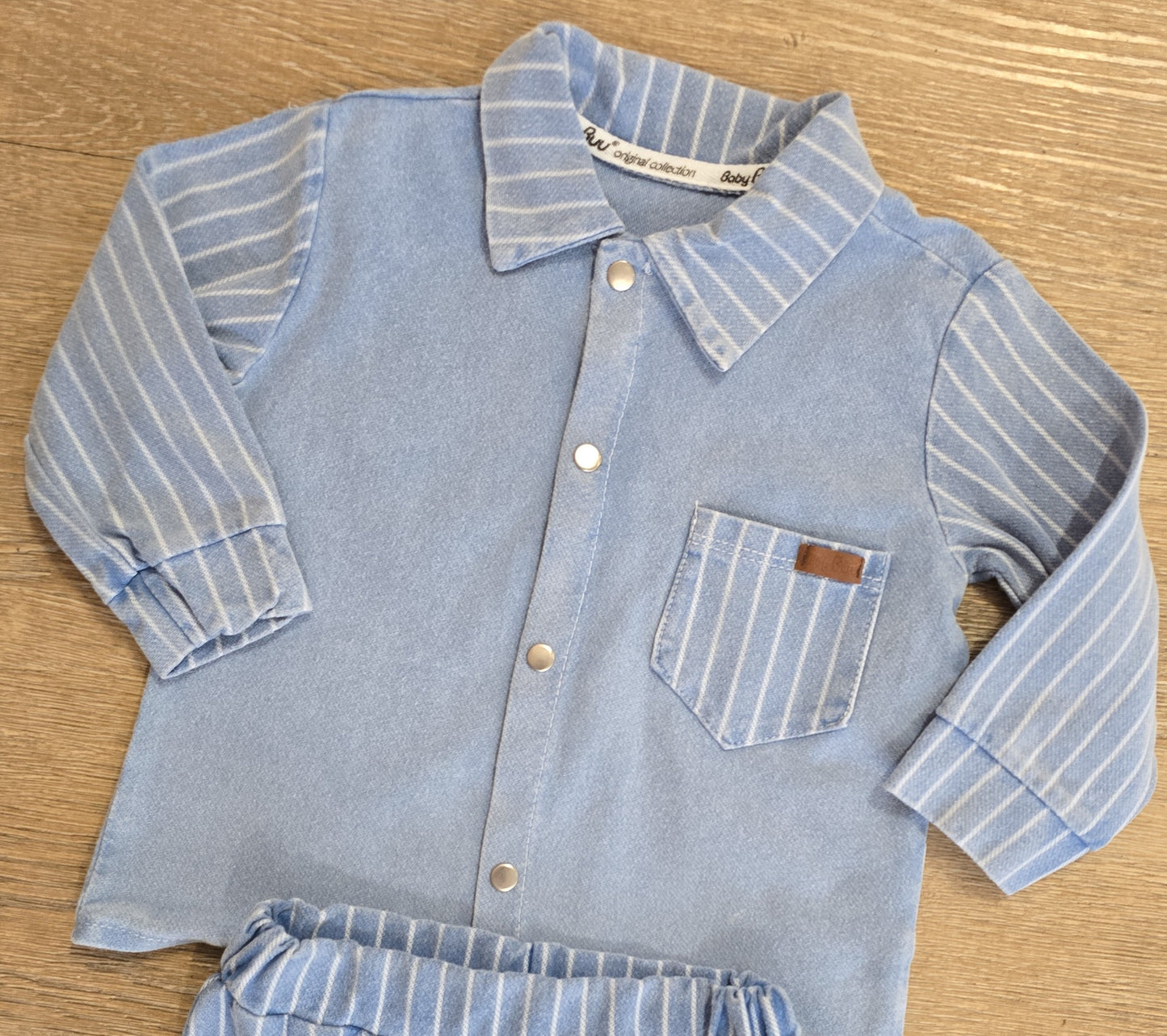 Ensemble denim garçon 2 pièces coton rayé taille de 6 à 18 mois ref 0340