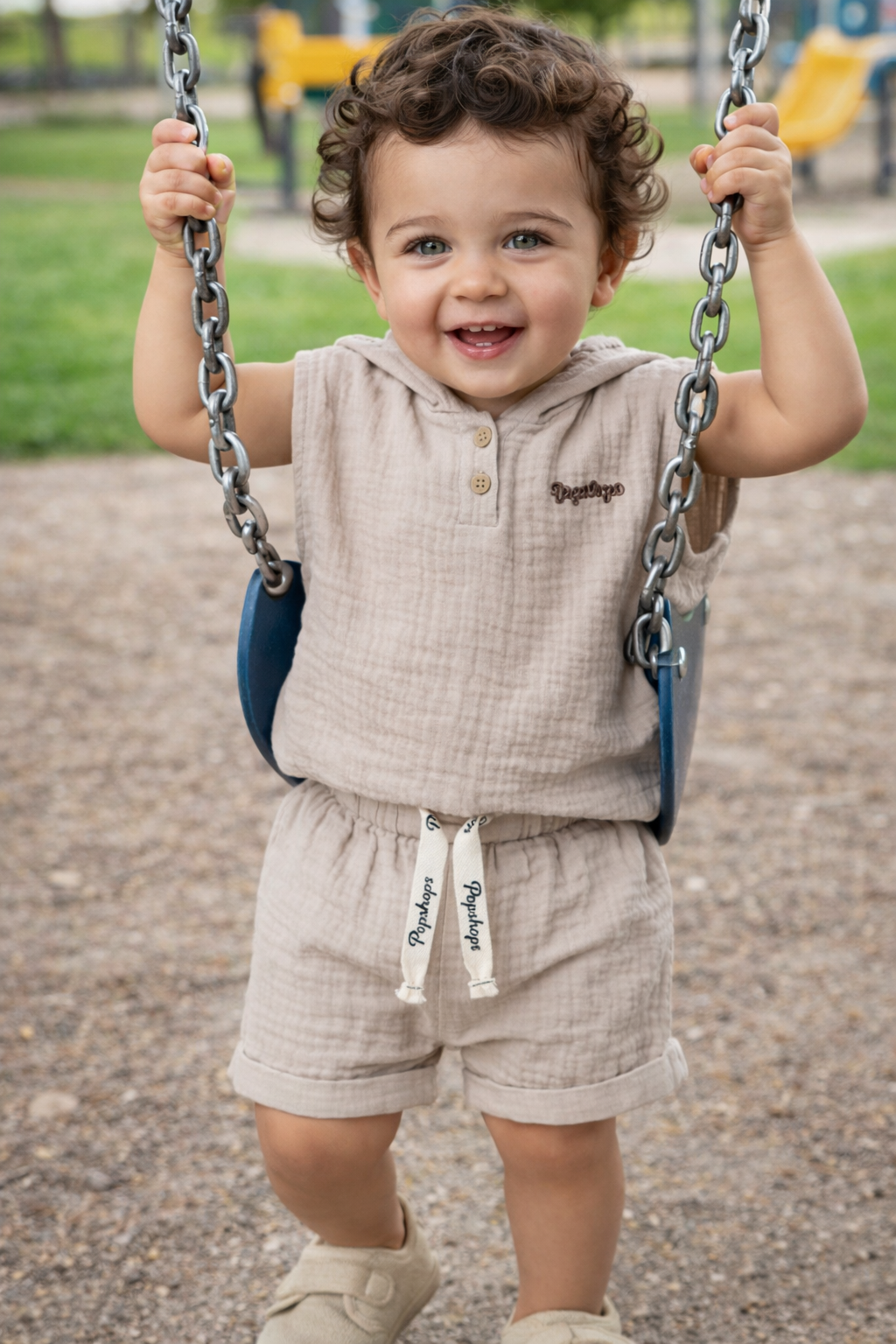 Ensemble bébé garçon gaze de coton beige taille de 6 à 18 mois ALL FOR KIDS