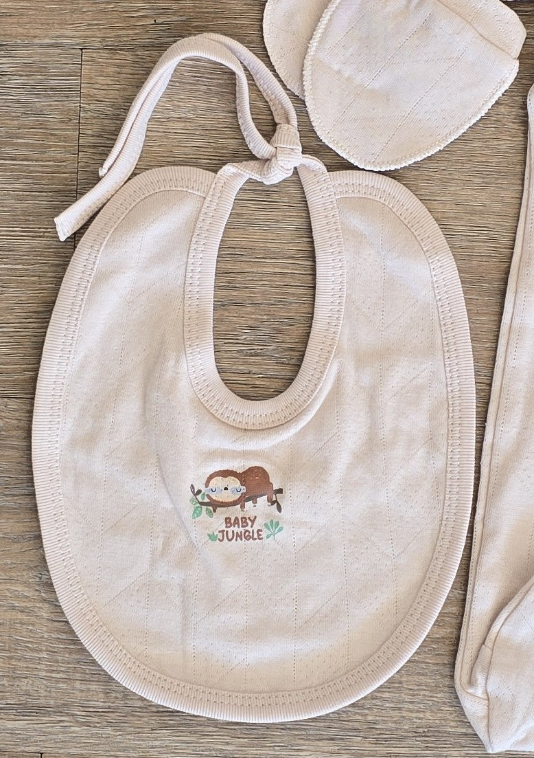Kit naissance bébé 100 % coton 5 pièces beige  – Ensemble naissance 0 à 3 mois Baby Jungle ref 43 ALL FOR KIDS