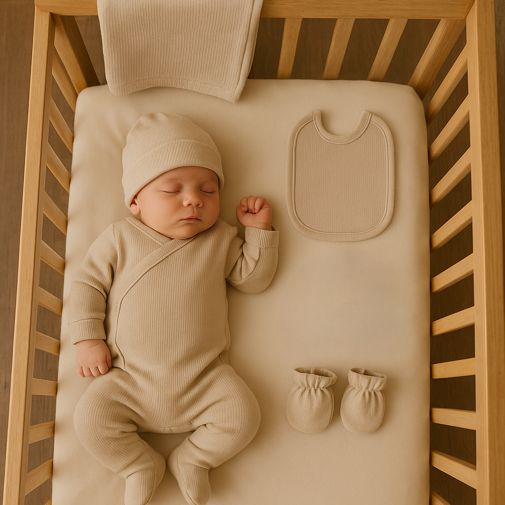 Kit naissance 5 pièces taille 0 mois 100% coton Beige ou rose ref 4303 ALL FOR KIDS