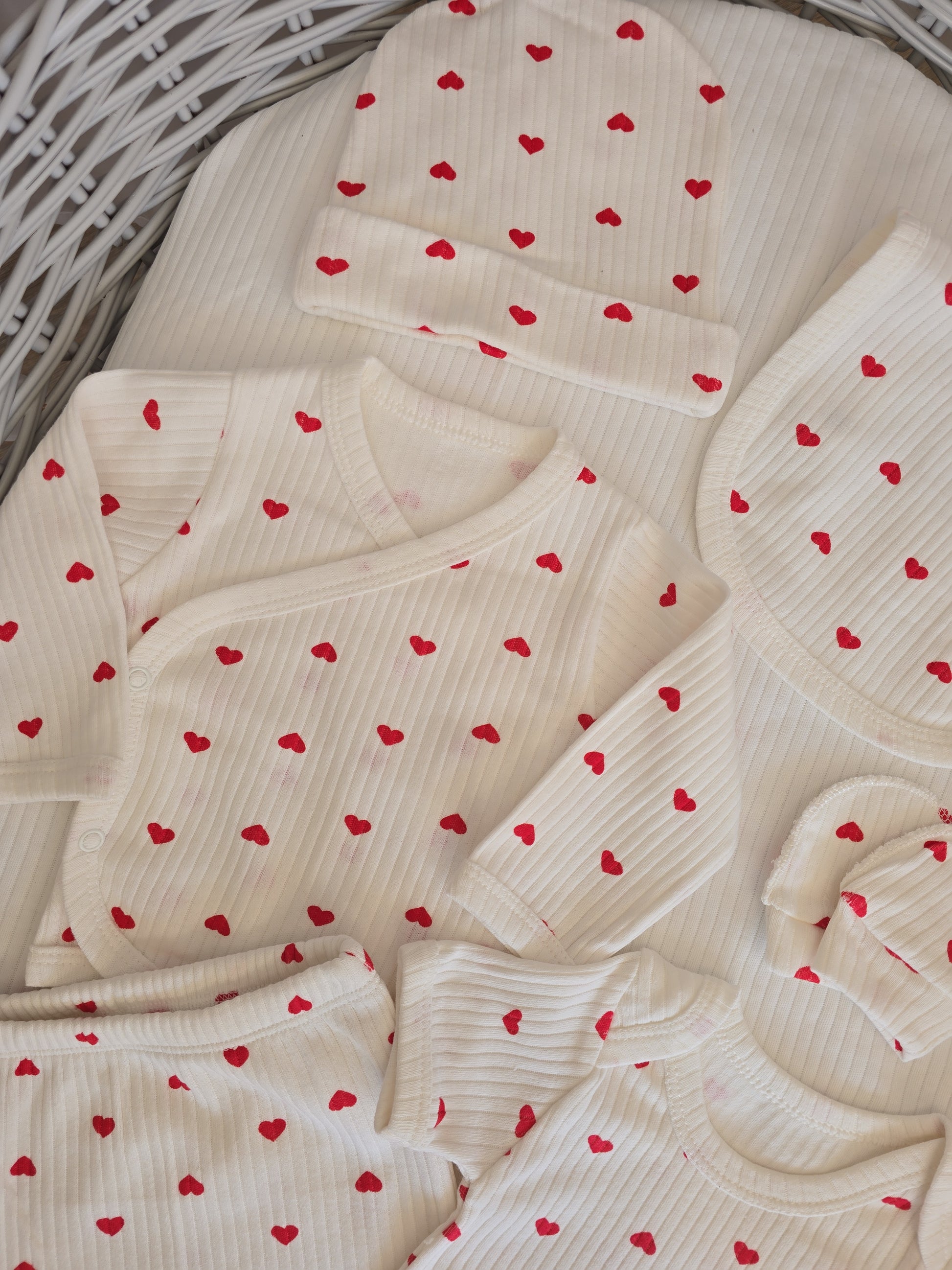 Kit naissance cœur 7 pièces blanc 100% coton ref 33 ALL FOR KIDS