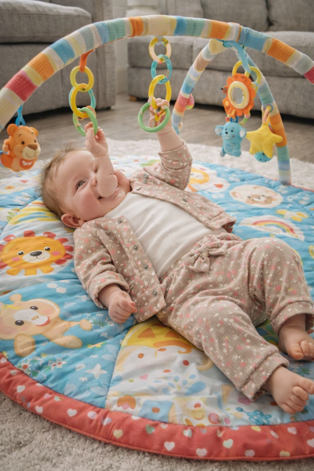 Ensemble bébé fille cœurs rose et beige taille de 3 à 9 mois 100% coton  ref 6866